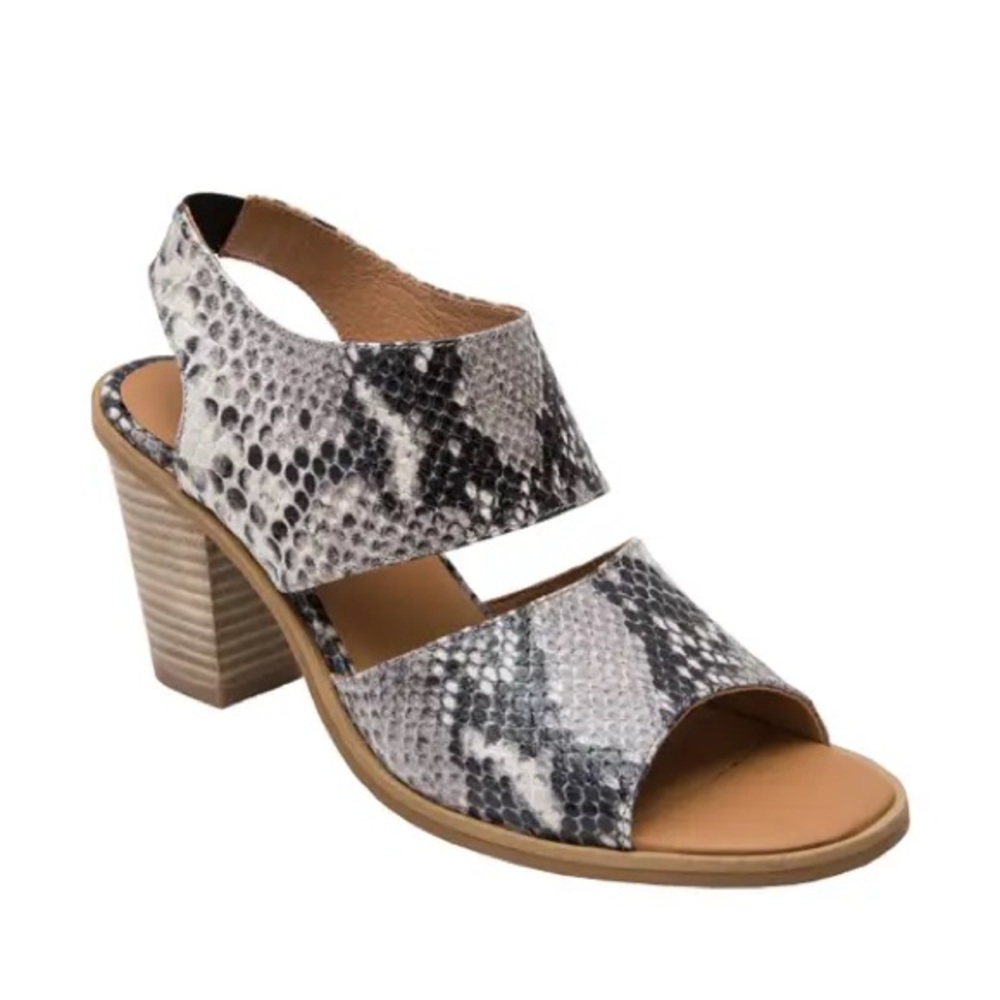 Andre Assous Pippa‎ White Snake Block Heel Sandal Leather 8 Portugal Sling Back